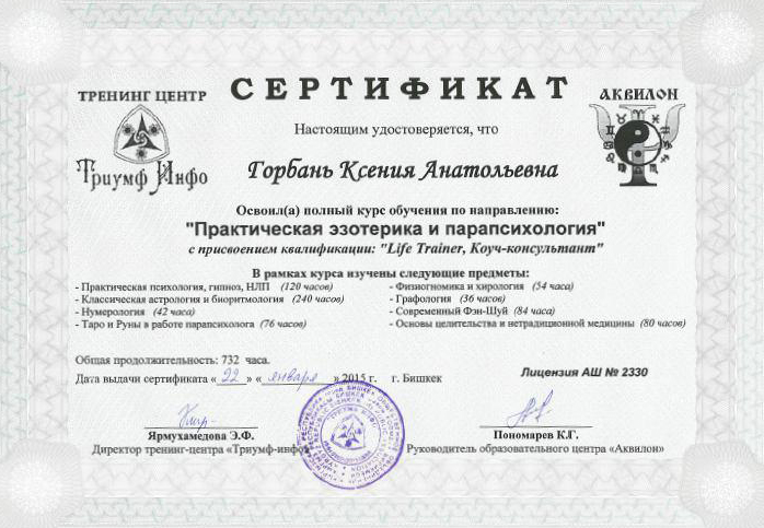 Астрологический Сертификат